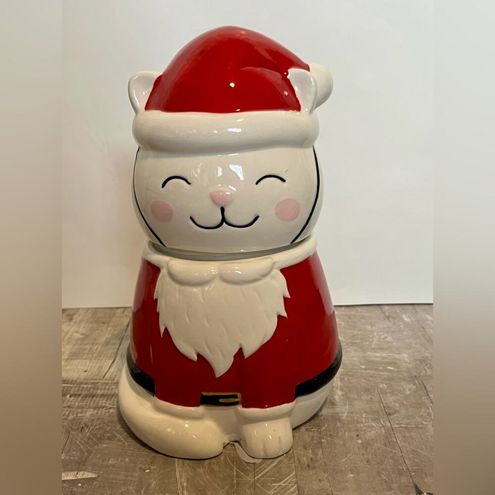 NEW Cat in a Santas Suit Christmas Cookie Jar